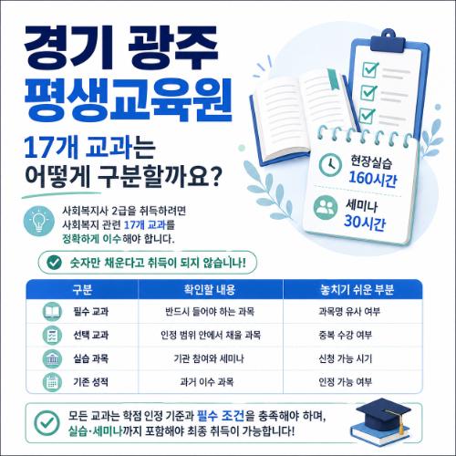 경기도 광주 사회복지사 17개 교과