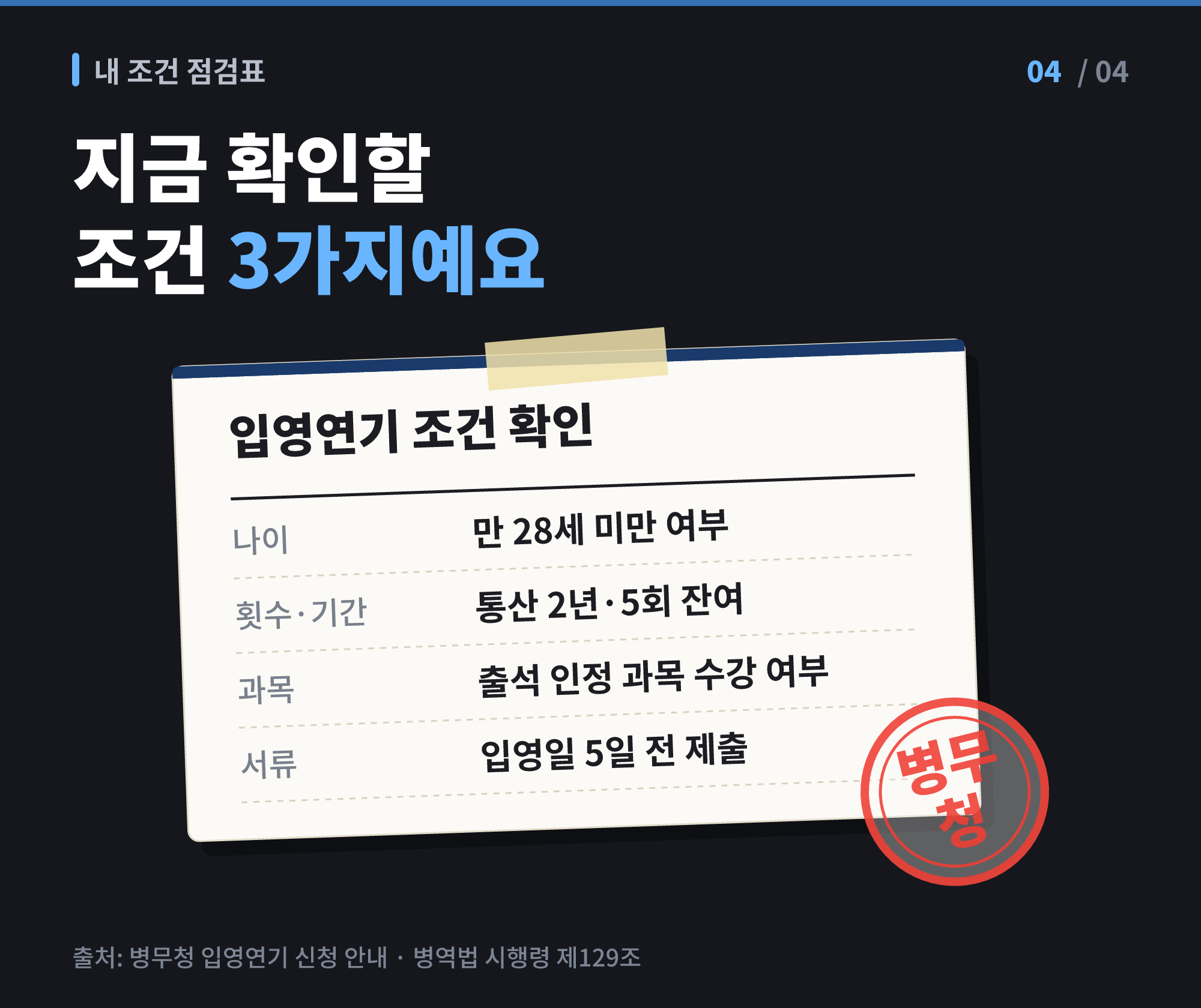 고졸 학점은행제 학습자가 입영연기 신청 전 확인해야 할 조건 목록